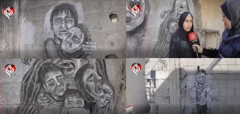 هنرمندی نقاش فلسطینی در بحبوحه جنگ روی دیوار خرابه‌های غزه