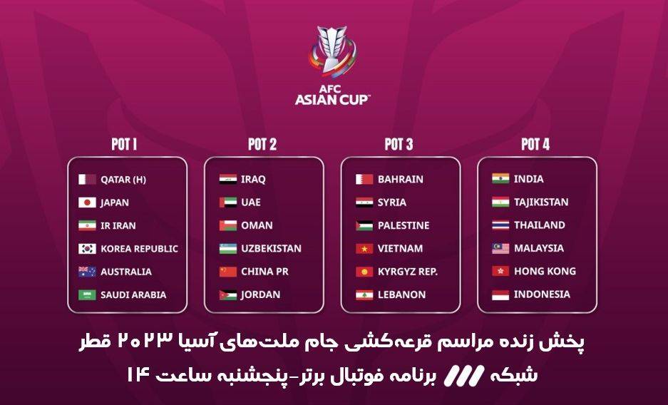 پوشش زنده مراسم قرعه‌کشی جام ملت‌های آسیا ۲۰۲۳ قطر در شبکه سه